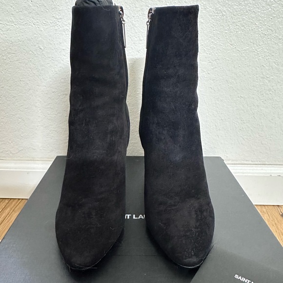 Yves Saint Laurent Black Suede Heeled Ankle Boots - Picture 4 of 12